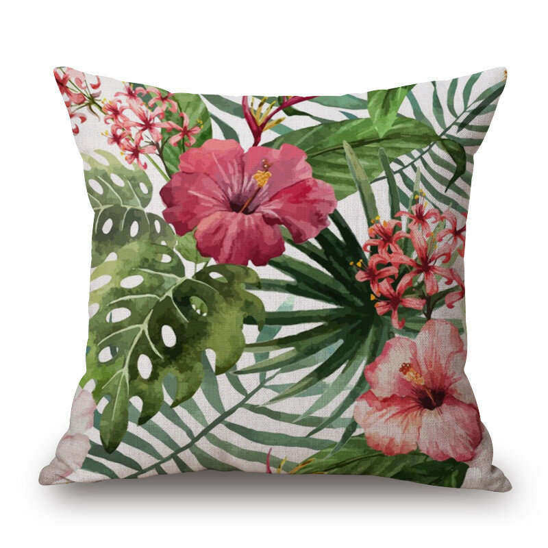 Decorative Throw Pillow Case Fashion Cotton Linen Tropical plant Flowers Grass Cushion ...-(Style 8)