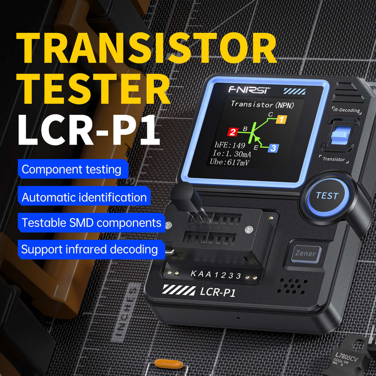 blue - FNIRSI LCR-P1 Transistor Tester Diode Triode Capacitance Meter 1.44 Inch Color Screen USB Typ