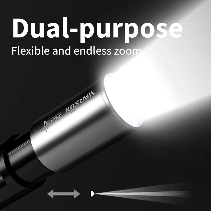 Black - WARSUN W7000 500 Lumens Rechargeable LED Flashlight with COB Side Light 4 Lights Modes Type-