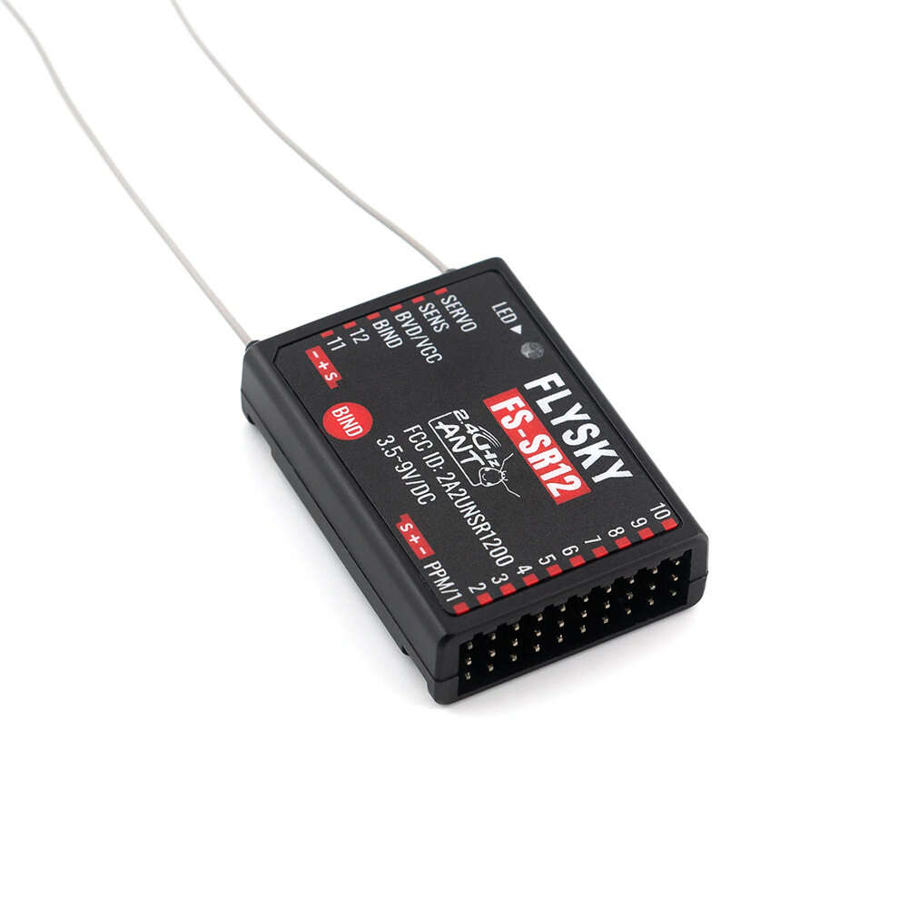 Flysky FS-SR12 2.4GHz 12CH Receiver Dual Antenna for Fixed Wing RC Car Boat Robot Model