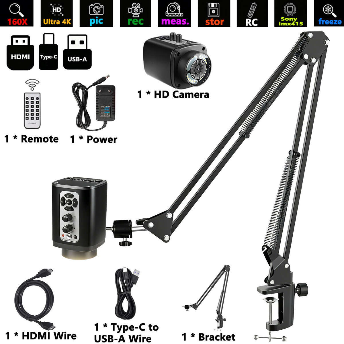 Upgrade - XHU6001 4K Digital Microscope for HDMI Camera 160X Sony IMX415 Sensor Magnification USB Ou