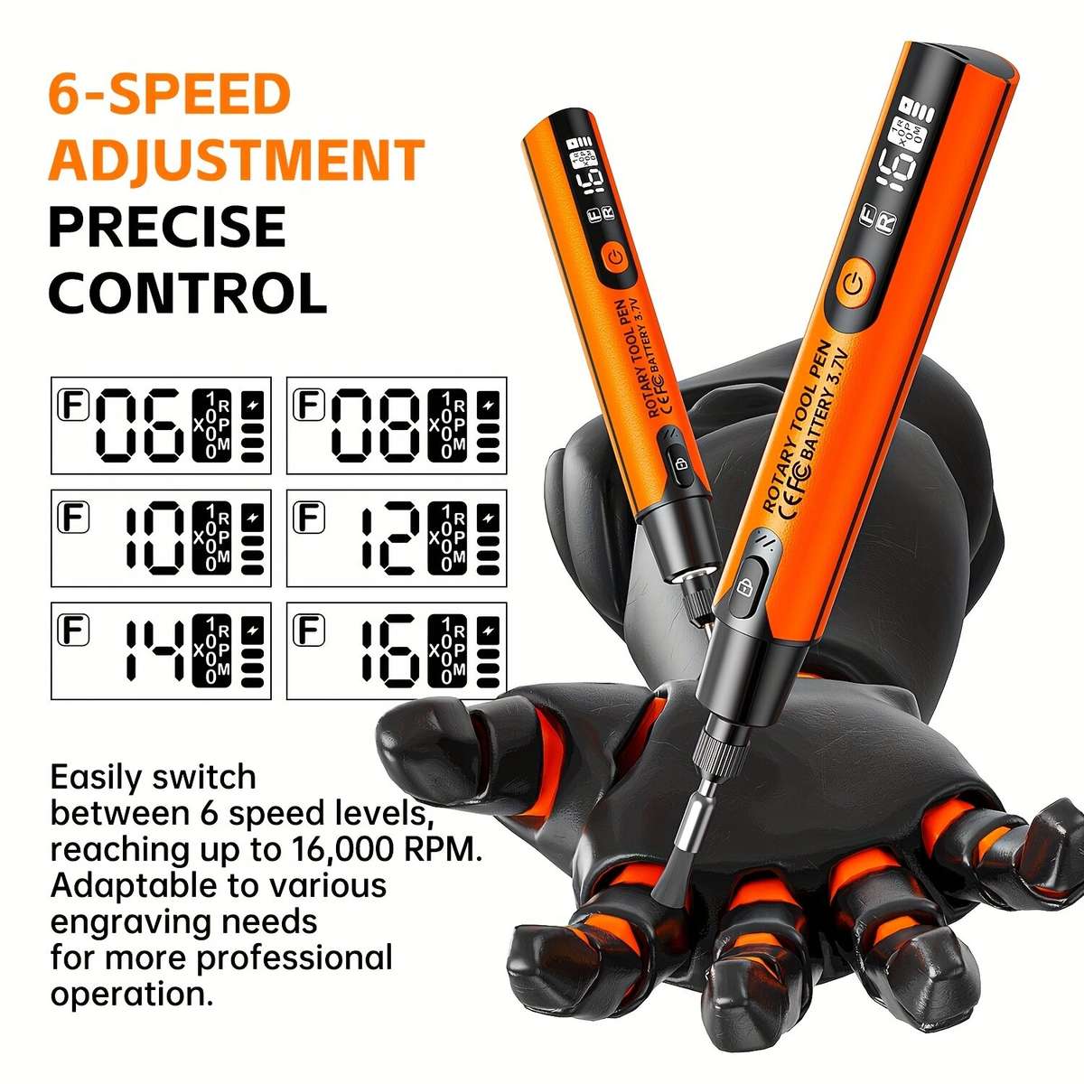 Orange - Precision Mini Cordless Rotary Tool Pen Electric Polisher Set 3.7V Rechargeable Wireless 6