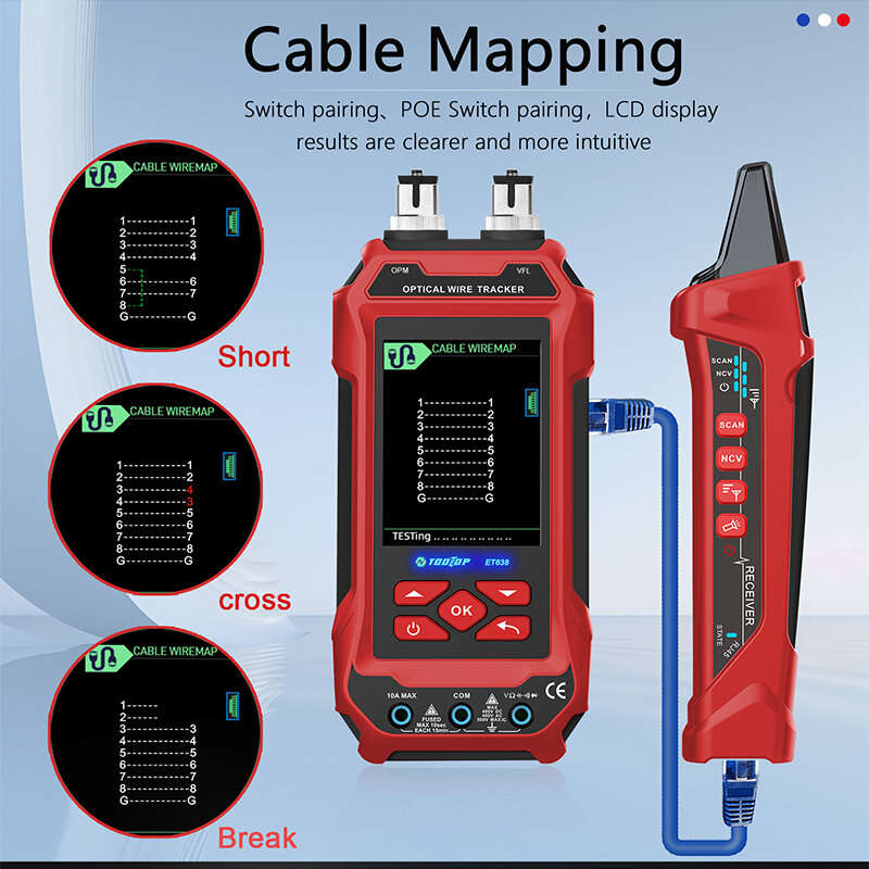 ET638+7ID - AV TOOLTOP ET636/ET638 Cable Tester and Multimeter 3.2-Inch Color Screen DCV ACV DCA ACA