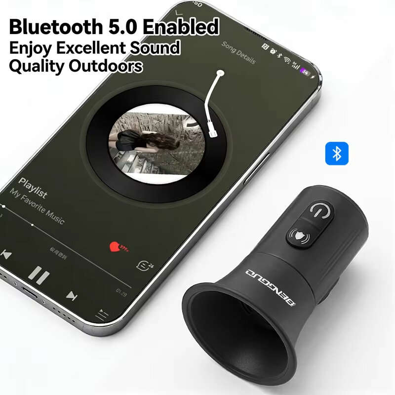 Black - BENGGUO BG-3515 120dB Bike Horn Bluetooth 5.0 Type-C Charging Waterproof Mini Portable Elect
