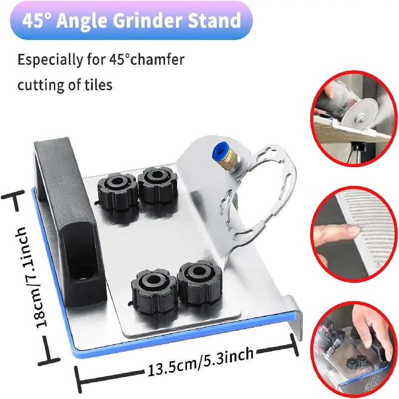 Silver - Stainless Steel Angle Grinder Stand Universal 100 Tile Cutting Tool 45 Degree Chamfering Br