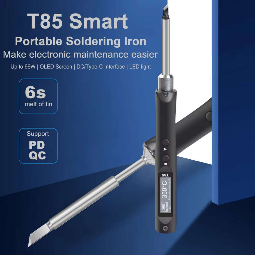 Black - T85 Soldering Iron Kit Smart Portable 96W Heat Pencil 80-480C Fast Heating OLED Display Type