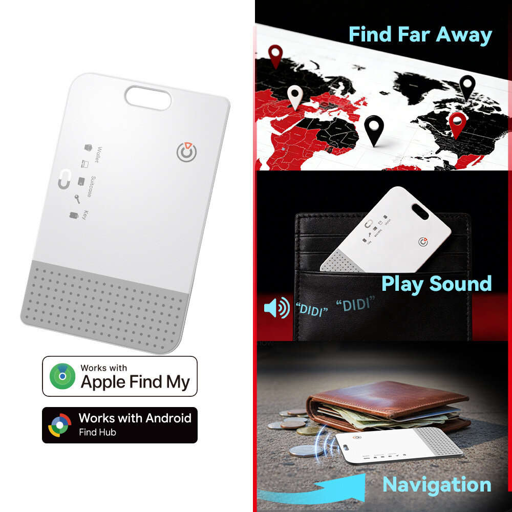 Black - RSH BLE 5.4 Smart Card Tracker Dual System Anti-Lost Locator Long Battery Wireless Charging