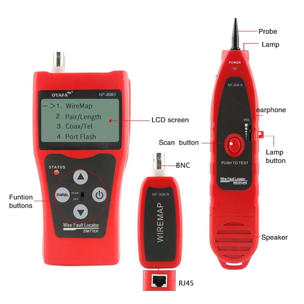 NOYAFA NF-308S Network Cable Tester Measure Length Wiremap Tester LCD Display Cable Tracker RJ45 RJ1