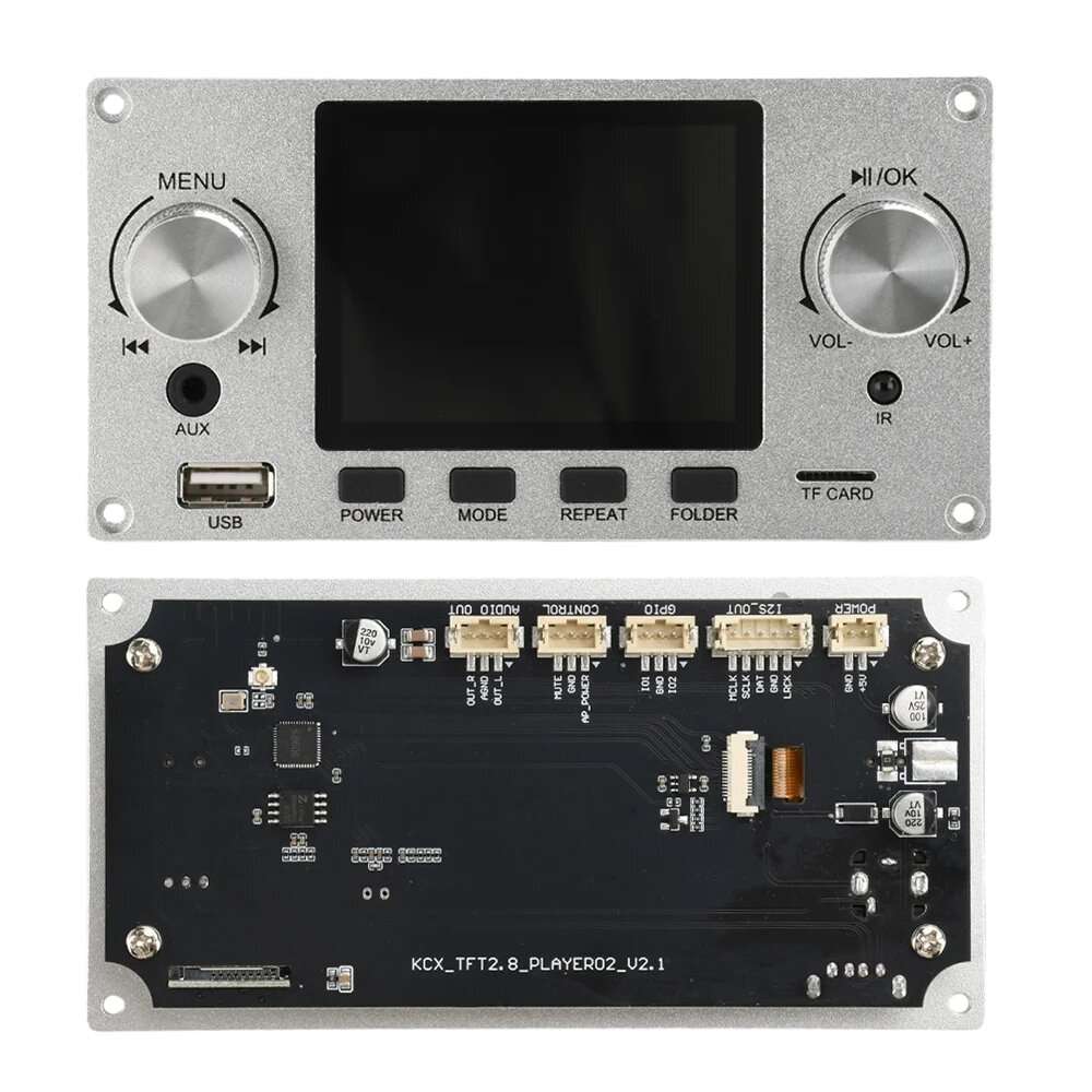 Silver - 2.8 Inch IPS Screen Audio Decoder Board Bluetooth 5.3 MP3 FLAC WAV APE Support I2S Digital