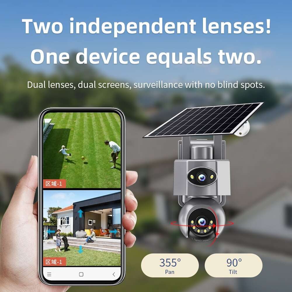 4G - V380 6MP Dual-Lens Solar PTZ Security Camera Full-Color Night Vision Human Motion Two-Way Audio