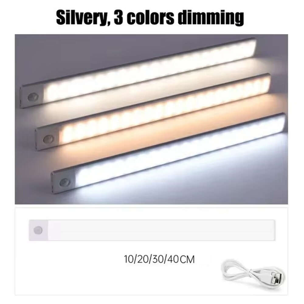 40cm - Motion Sensor Light Rechargeable Night Light Super Thin Tri-Color 10/20/30/40cm Magnetic Adhe