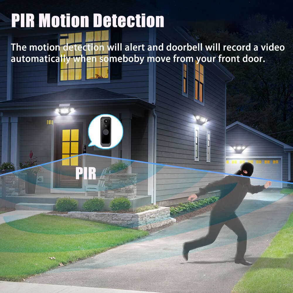 SY-30 Wireless Video Doorbell Intercom System 4 Inch Screen with 5000mAh Battery Night Vision PIR Mo