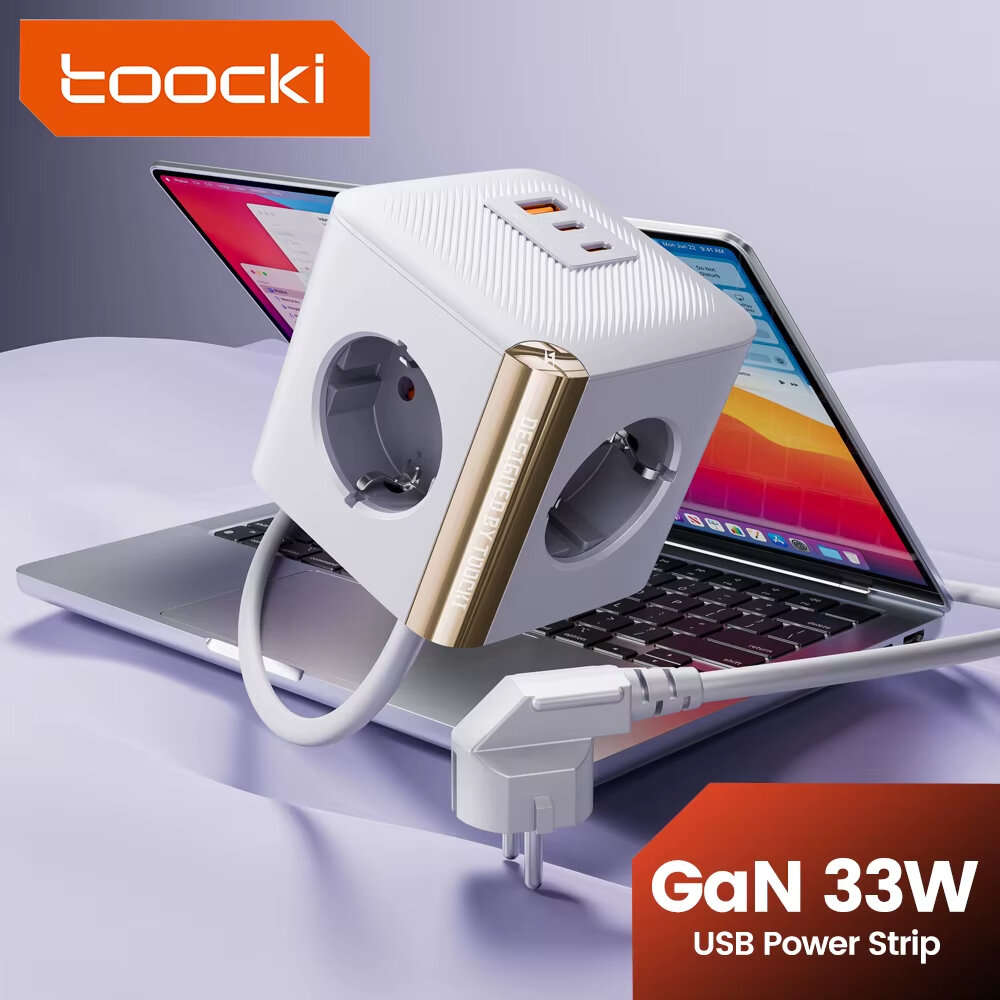 EU Plug - Toocki C27A Cube EU Socket 33W GaN Power Strip 7-in-1 USB-C Port 4000W 4AC Outlet 2USB-C 1