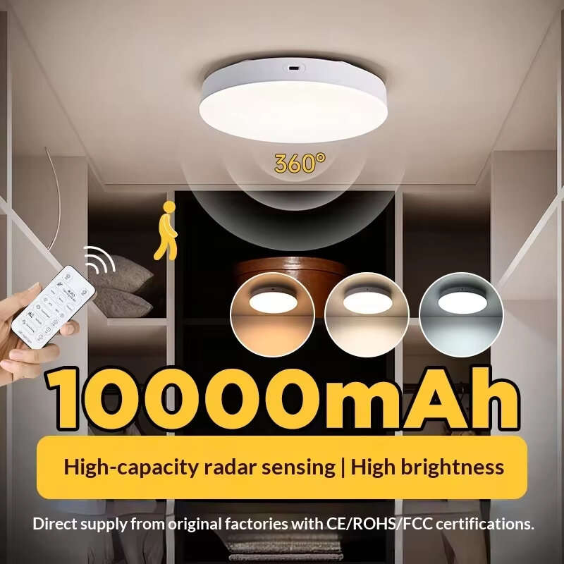 White - Elfeland Motion Sensor Rechargeable LED Ceiling Light 10000mAh 3 Colors Temperature Adjustab