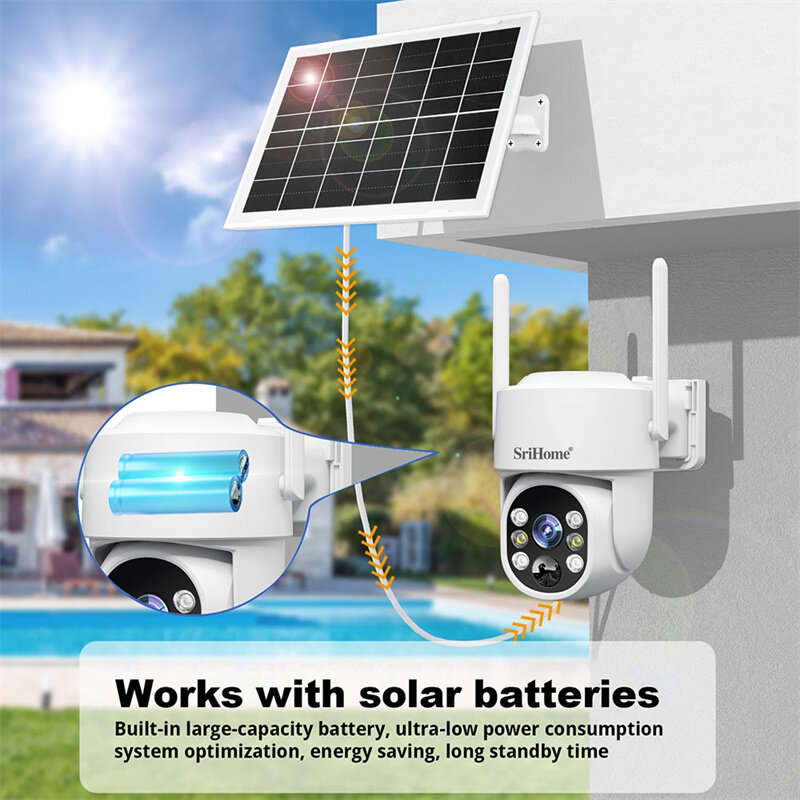 White - SriHome DH005 4MP Wireless Solar Security Camera PTZ AI Human Tracking Night Vision 5200mAh