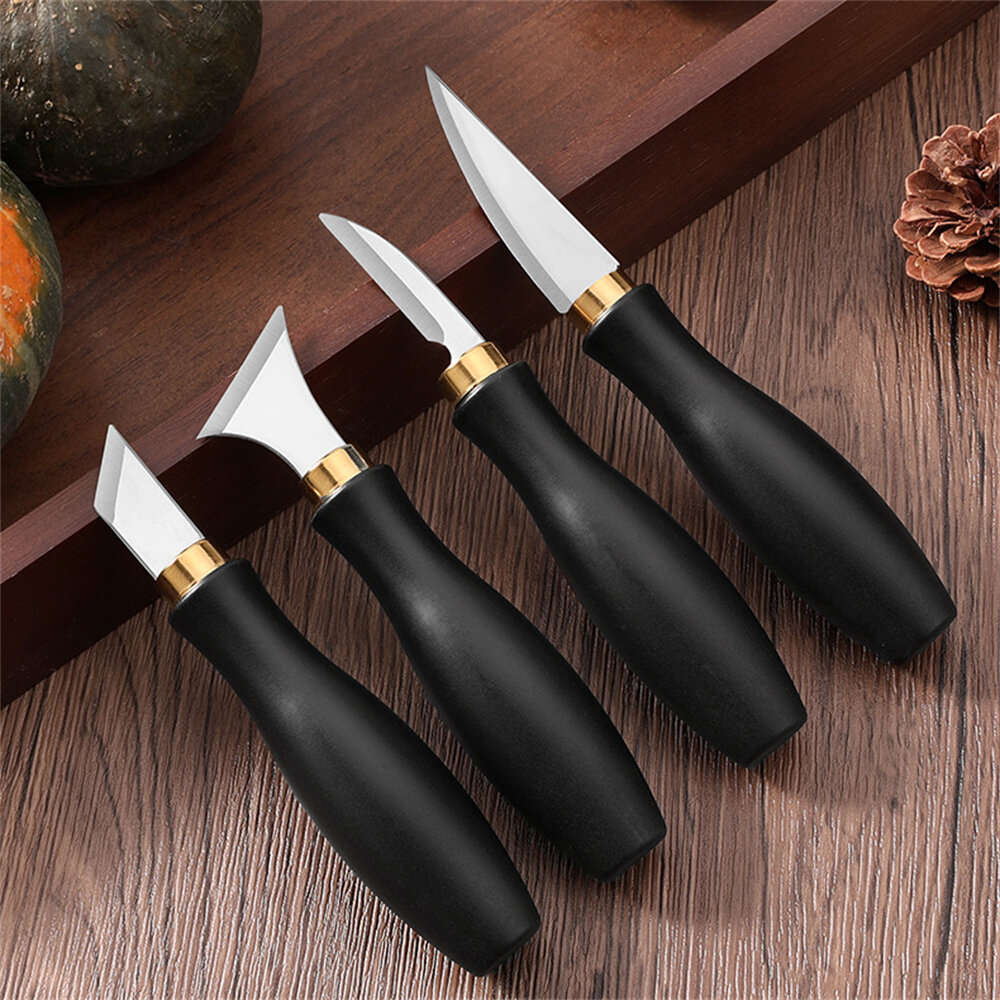 4 PCS - 4pcs Woodworking Carving Tool Kit Stainless Steel Blade Ergonomic Handle Professional Detail