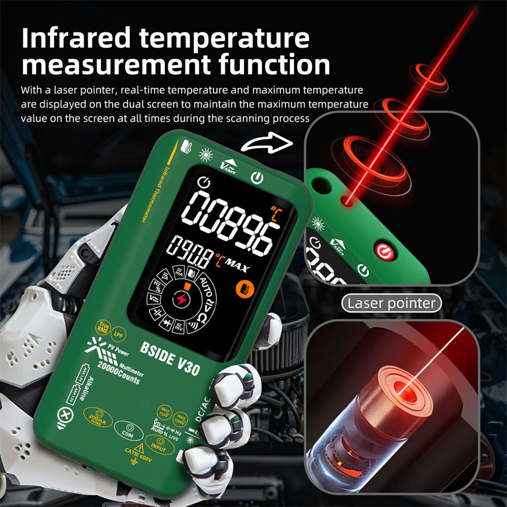 Green - BSIDE V30 Digital Multimeter Infrared Thermometer Measures AC/DC Voltage Current Resistance
