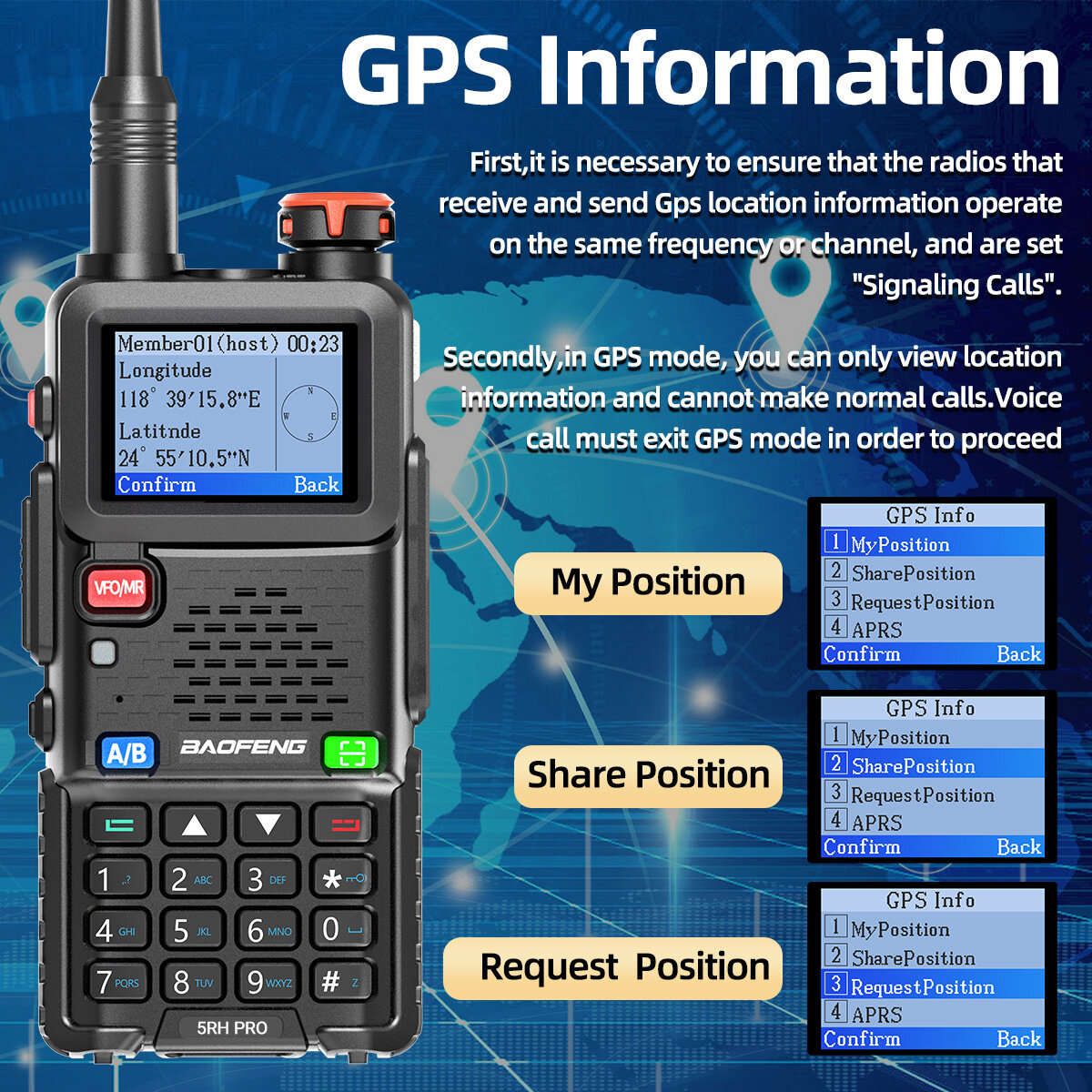 Baofeng UV-5RH PRO GPS Walkie Talkie Multi Band Wireless Copy Frequency NOAA Long Range Two Way Ham