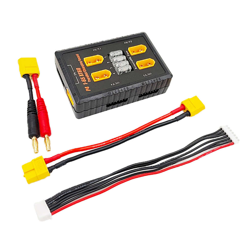 XT60 - P4 1-6S XT60 Plug Parallel Charging Board Support 20A Input and 4 Output Channels with Fuse P