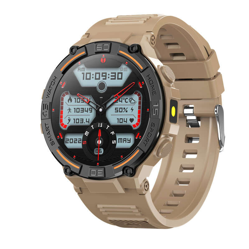 Black - HW50 1.6inch HD Screen LED Flashlight bluetooth Call Heart Rate Blood Pressure Blood Oxygen