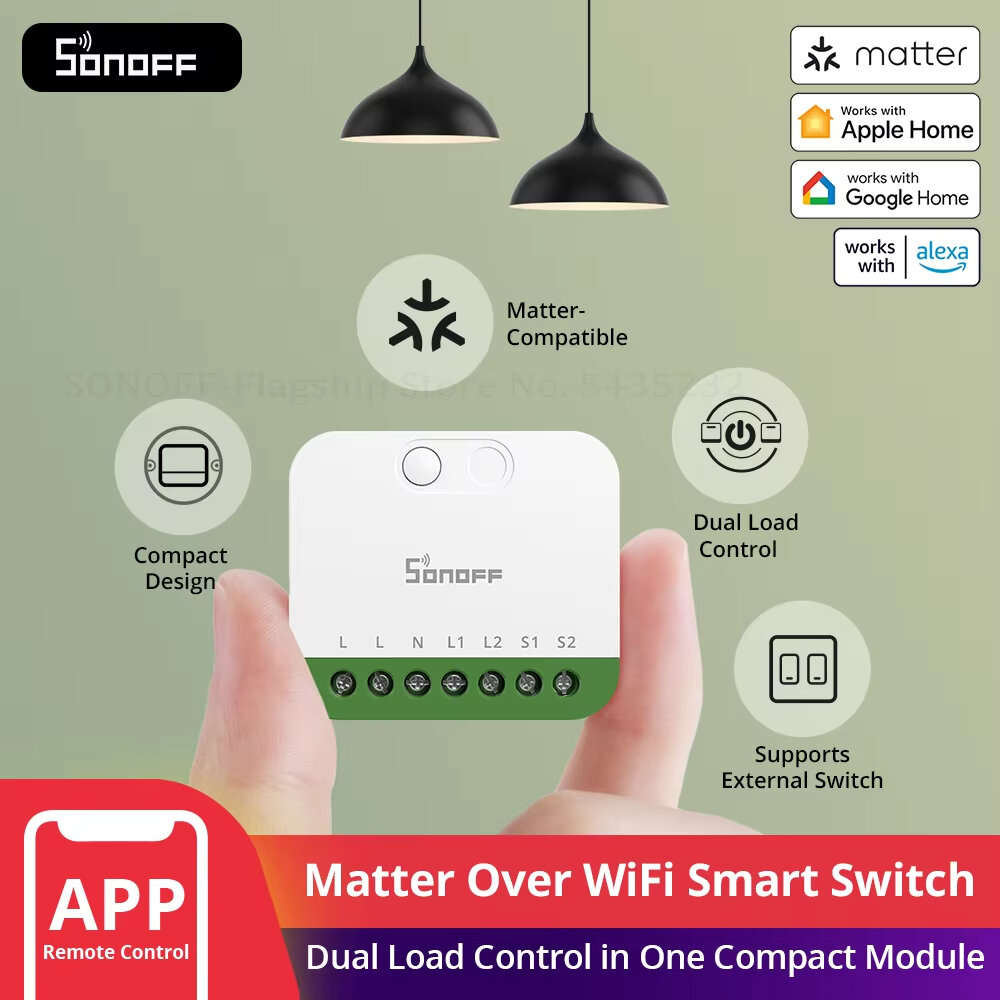 MINI-2GS - SONOFF MINI-2GS MINI DUO 2-Gang Matter Over WiFi Smart Switch Dual Load Control Detach Re