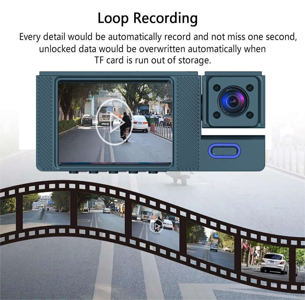 32GB - 2 Inch IPS Screen Car Dash Cam 3-Channel Driving Recorder G-sensor Loop Recording Parking Mon