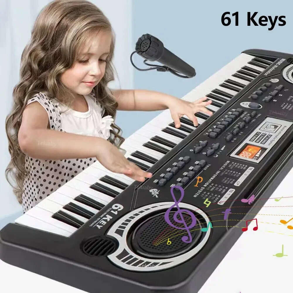 Pink - 61 Keys Portable Electronic Piano Keyboard Organ With Microphone Educational Toys Musical Ins