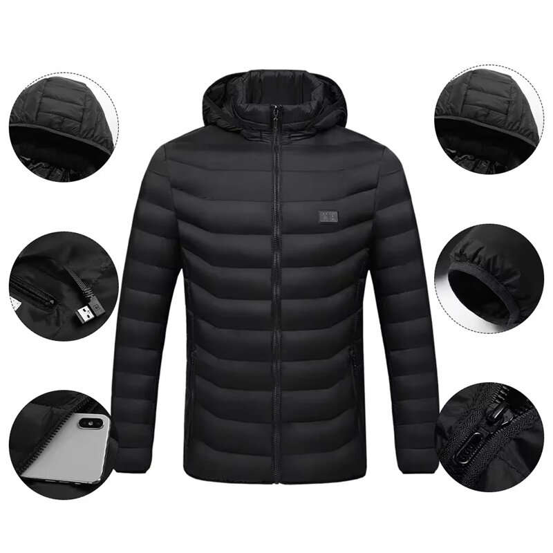 M - TENGOO HJ-11 Unisex Electric Heated Jacket - 11 Heating Areas, 3-Modes Adjustable, USB Charging,