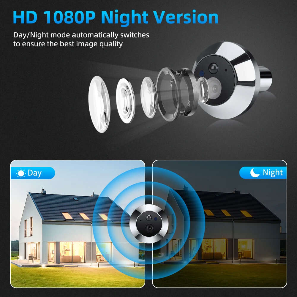Smart Home Tuya 120 Wide Angle Door Peephole Camera 1080P One Way Intercom Video Eye Motion Detectio