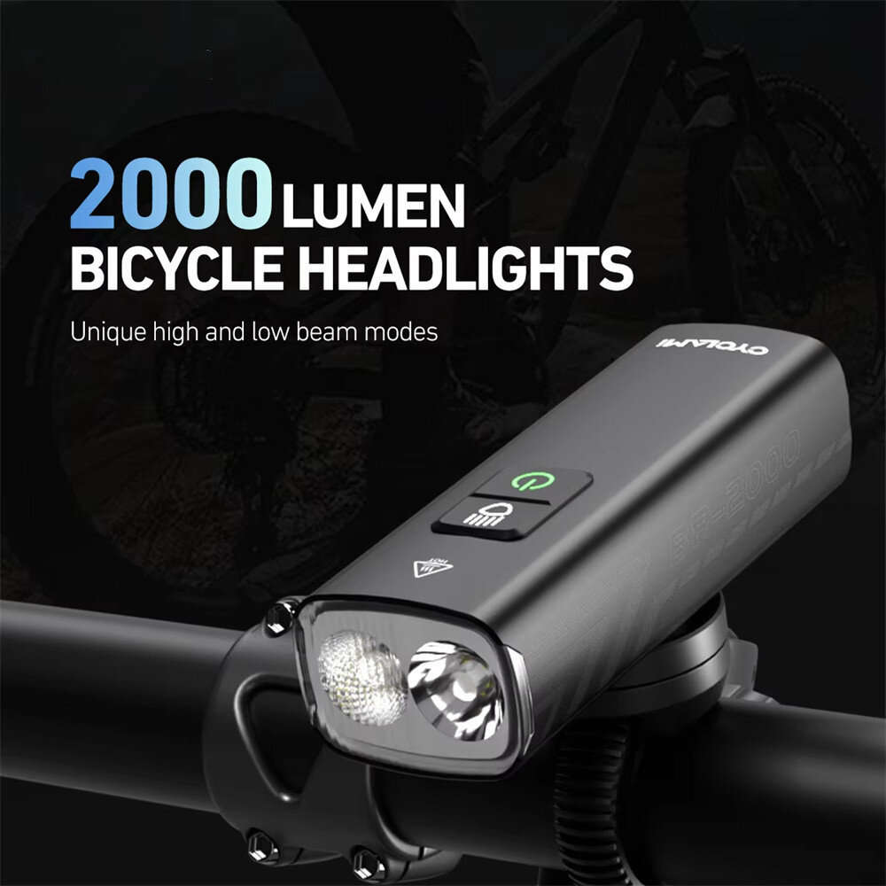 Black - CLAMI BR 2000 Lumens Bicycle Headlight 4500mAh 5 Gears IPX6 Waterproof Type-C Charging High