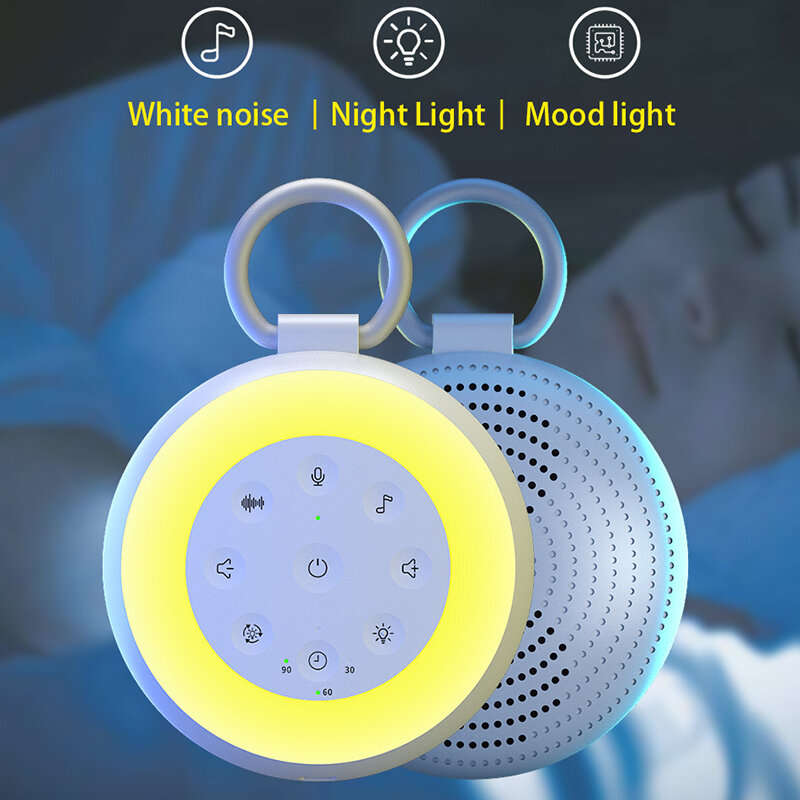 White - Rechargeable White Noise Machine with 7 Colors Night Light, Portable Sound Machine for Baby