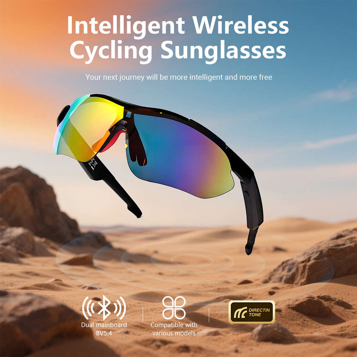 White Frame-Blue - Bakeey QY Pro3 Smart bluetooth 5.4 Cycling Glasses with AI Voice Assistant 360 Su