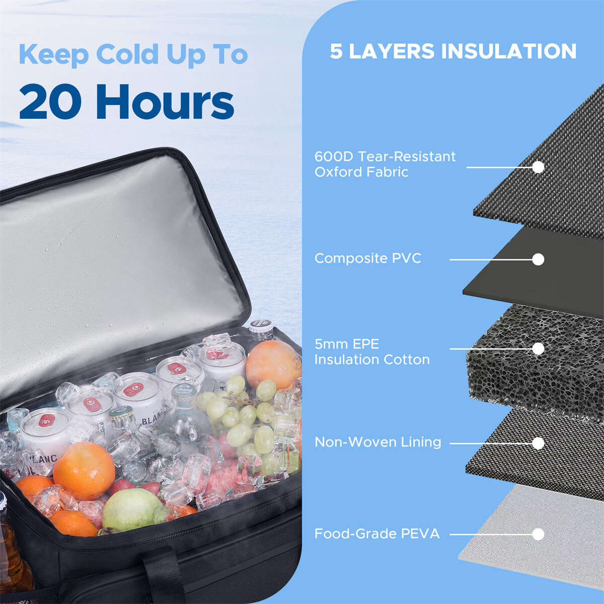 Black - WARMOUNTS Soft Cooler Bag Insulated 48 Cans w/ Insulating Cover, Upgraded Leakproof Camping