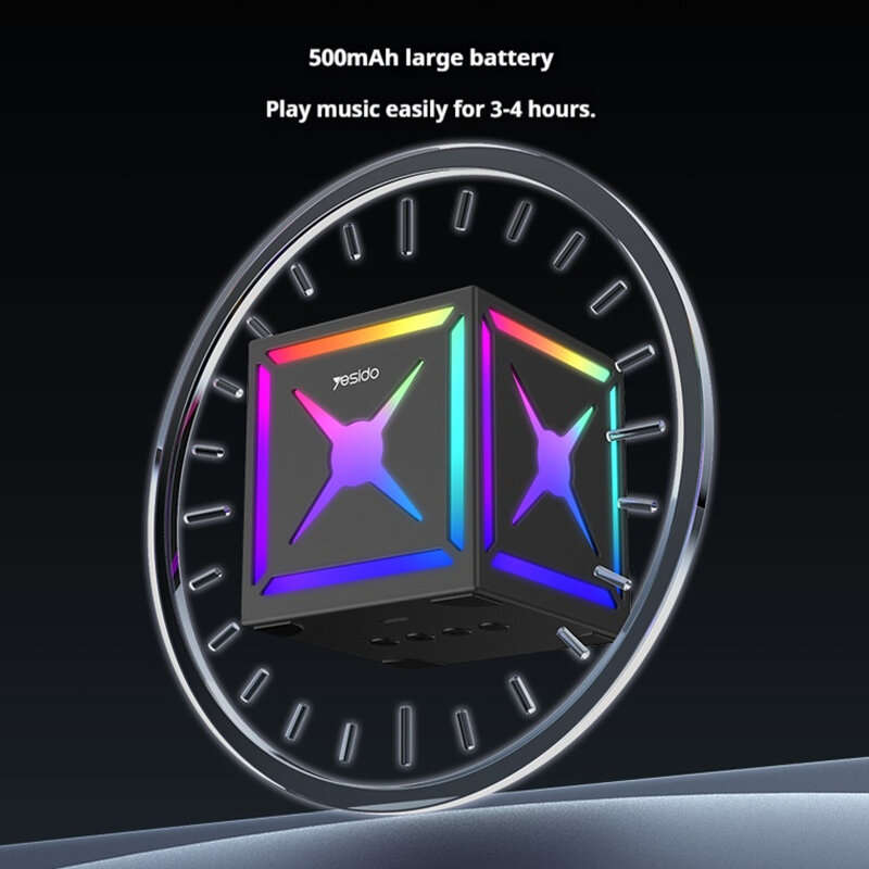 Black - Yesido YSW34 3D Music Box bluetooth Speaker Portable Speaker RGB Colorful Light 52mm Driver