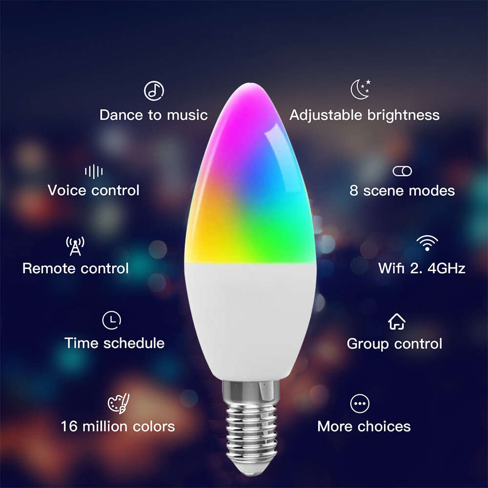 6pcs - LIXINCORDA E14 Smart Bulb Tuya Wifi Candle Lamp APP Remote Control LED Bulb WiFi 2.4GHz Suppo
