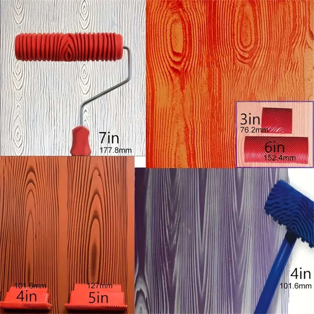 #A - 6PCS Wood Graining Tool Set DIY Faux Wood Grain Roller Painting Tool with Handles Plastic Rubbe