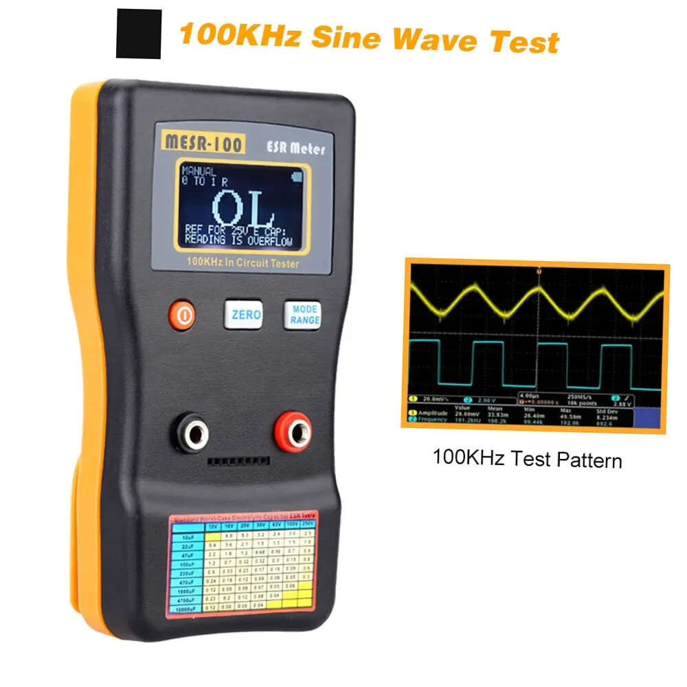 Upgraded Version - MESR-100 ESR Multimeter Capacitance Ohm Meter 100kHz 0.001 to 100.0 Auto-Ranging