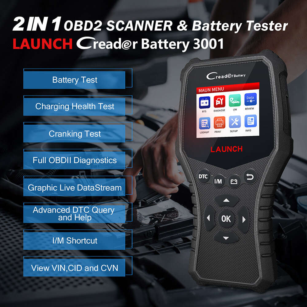 #01 - 2 in 1 LAUNCH 431 CRB3001 Battery Tester OBD2 Diagnostic Scanner Tools Free Update for Engine