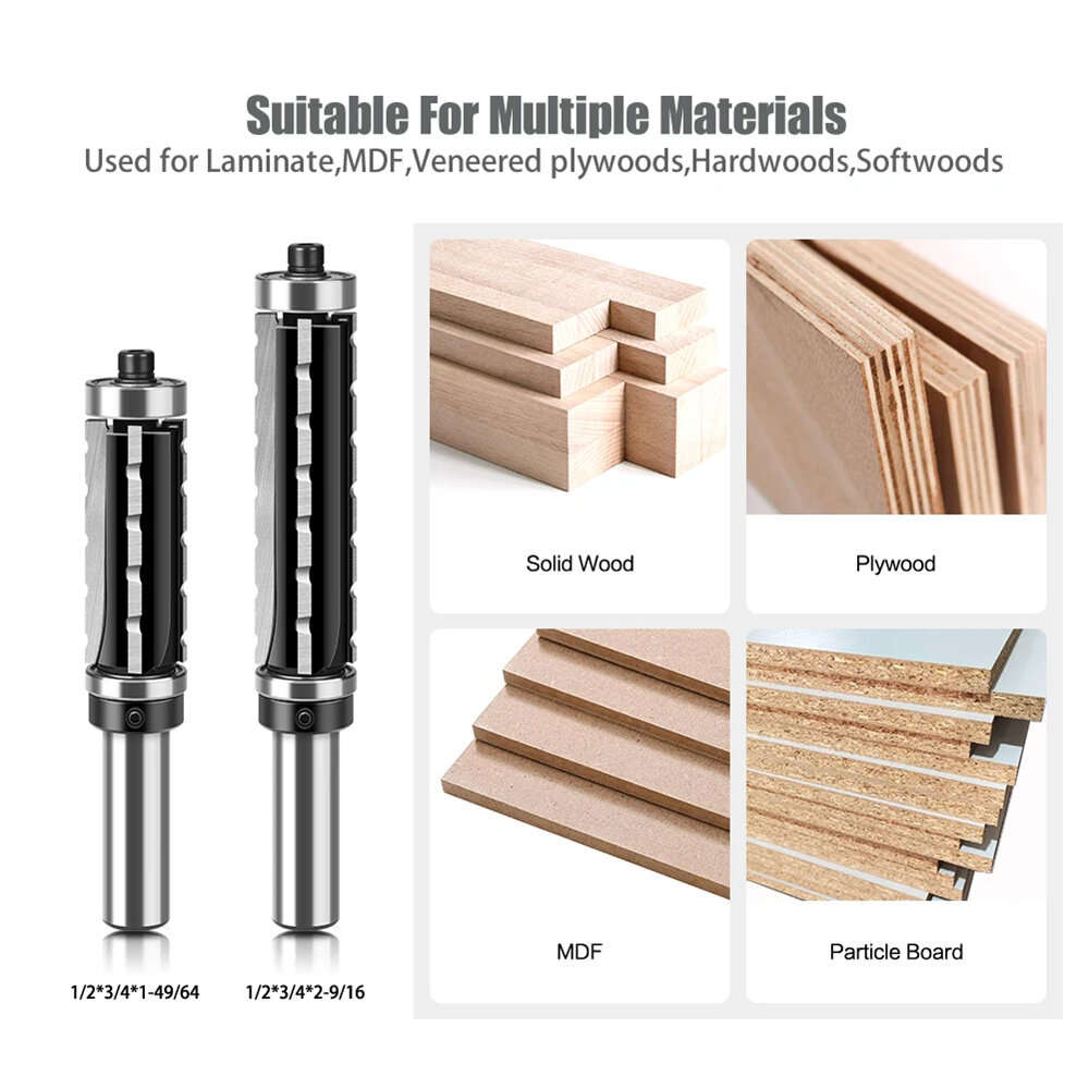 1/2inx3/4inx2-9/16in - 1/2 Inch 12.7mm 12mm Shank Spiral Flush Trim Router Bits Top & Bottom Bearing