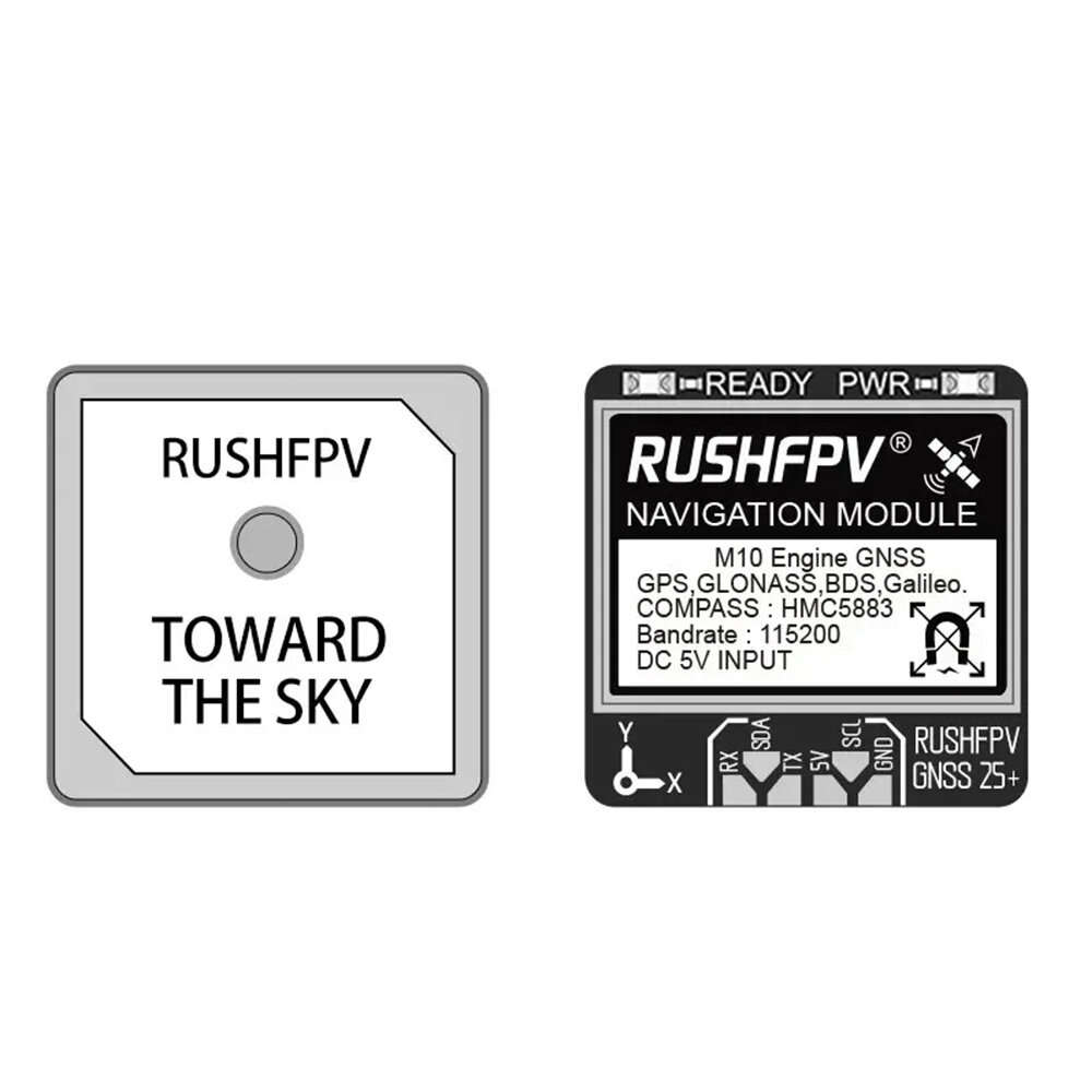 RUSHFPV GNSS PRO UBX NMEA M10 Dual Protocol GPS Module Built-in Ceramic Antenna 5883 Compass for RC