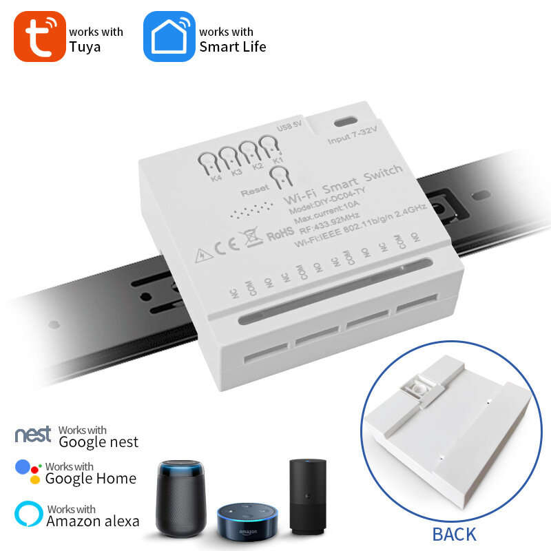 5V/7-32V - 4CH Tuya WiFi Relay Smart Wireless Switch Module 4 Channels 7-32V 85-250V 2200W RF433 Rem