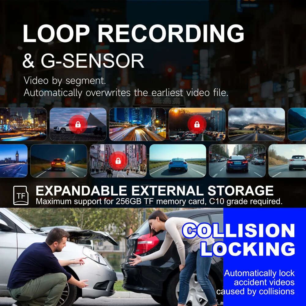 D - 4K WiFi / GPS Dash Cam Front And 1K Rear Camera 170 F1.4 HDR Loop Recording / 24H Parking Monito