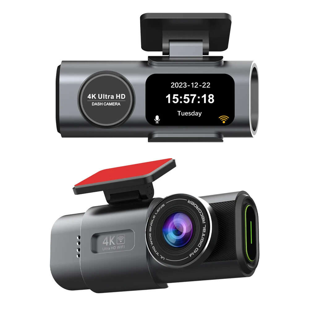 4K Dual Lens Car Dash Cam with High Definition Wide Angle Loop Recording Night Vision Wifi 24 Hours
