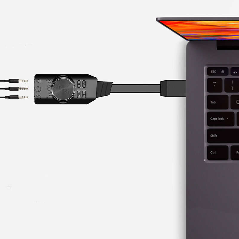 PLEXTONE GS3 USB 7.1CH Computer Game Sound Card with Volume Knob External Gaming Audio Card 3.5mm US