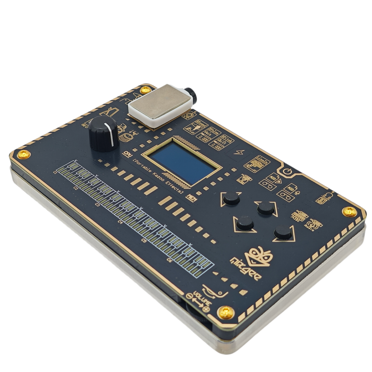 Black - Kazoo Synthesizer Effect Processor 24Bit 48kHz Adjustable Sampling Rate Rechargeable Compati