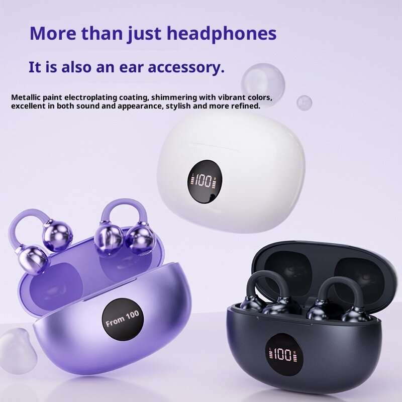 White - TS63 TWS Earclips Earbuds Wireless bluetooth 5.4 Earphone with Power Display 360 ACS Panoram