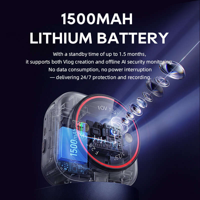 4G - 4G Pocket Security Vlog Camera 2MP HD 2.5K Ultra-Clear 135 Wide Angle AI Motion Night Vision Tw