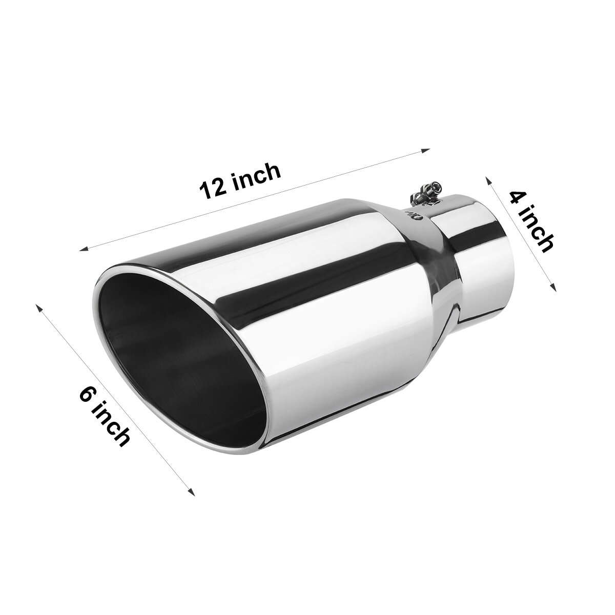 Black - Universal 4 Inch Inlet 6 Inch Outlet Exhaust Tip 12 Inch Length Tailpipe Anti-Corrosive High