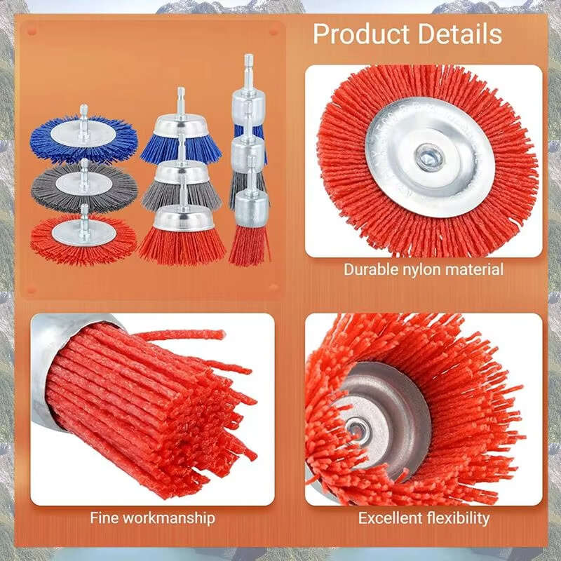 9 PCS - 9 PCS Filament Abrasive Nylon Wire Brush Wheel Set Rust Paint Remover 1/4 Inch Hex Drill Sha