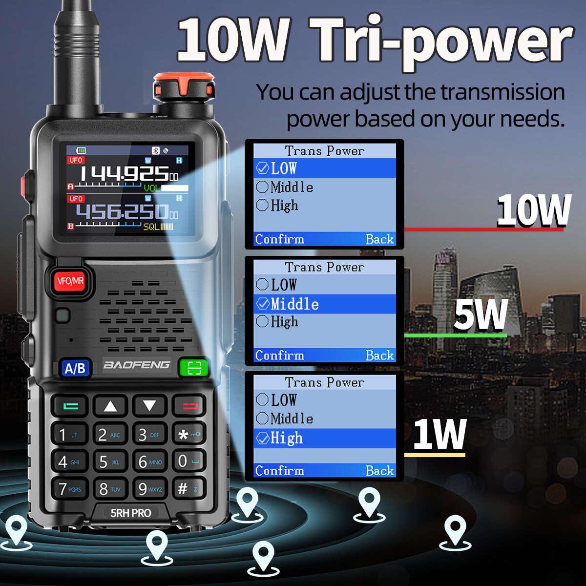 Baofeng UV-5RH PRO 10W GPS Multi Band AM FM Walkie Talkie Bluetooth Frequency Writing Function 640 C